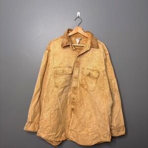 Carhartt Shirt Jacket Mens XL Tan Canvas Button Front Corduroy Collar Workwear